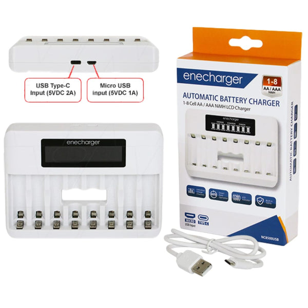 NC8500USB 1-8 cell auto charger for AA & AAA NiMH cells with LCD display - NZ Battery Specialists New Zealand